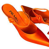 Prada Orange Satin Heel Mules