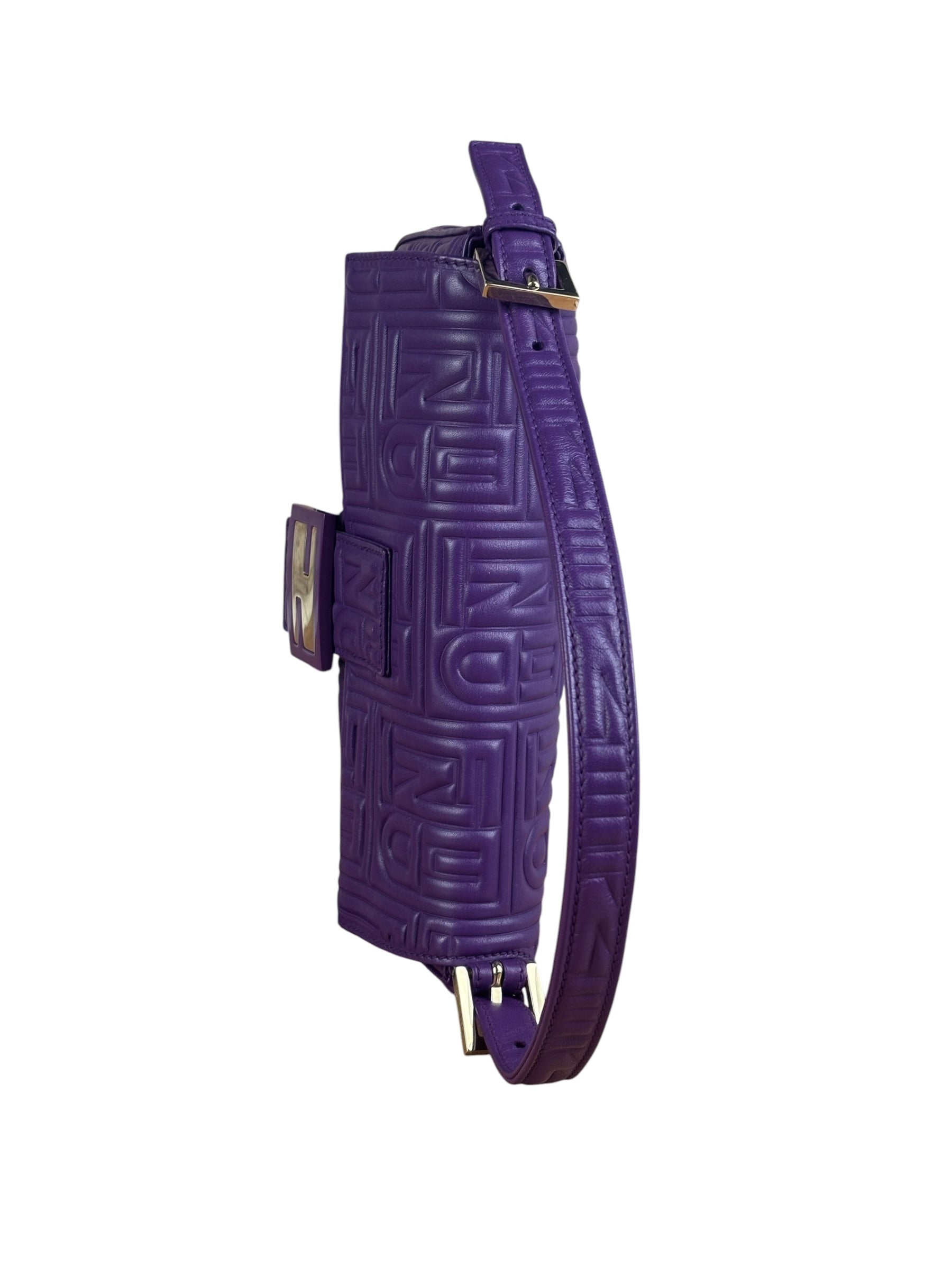 Fendi Purple Nappa Leather Medium Logo Embossed Baguette