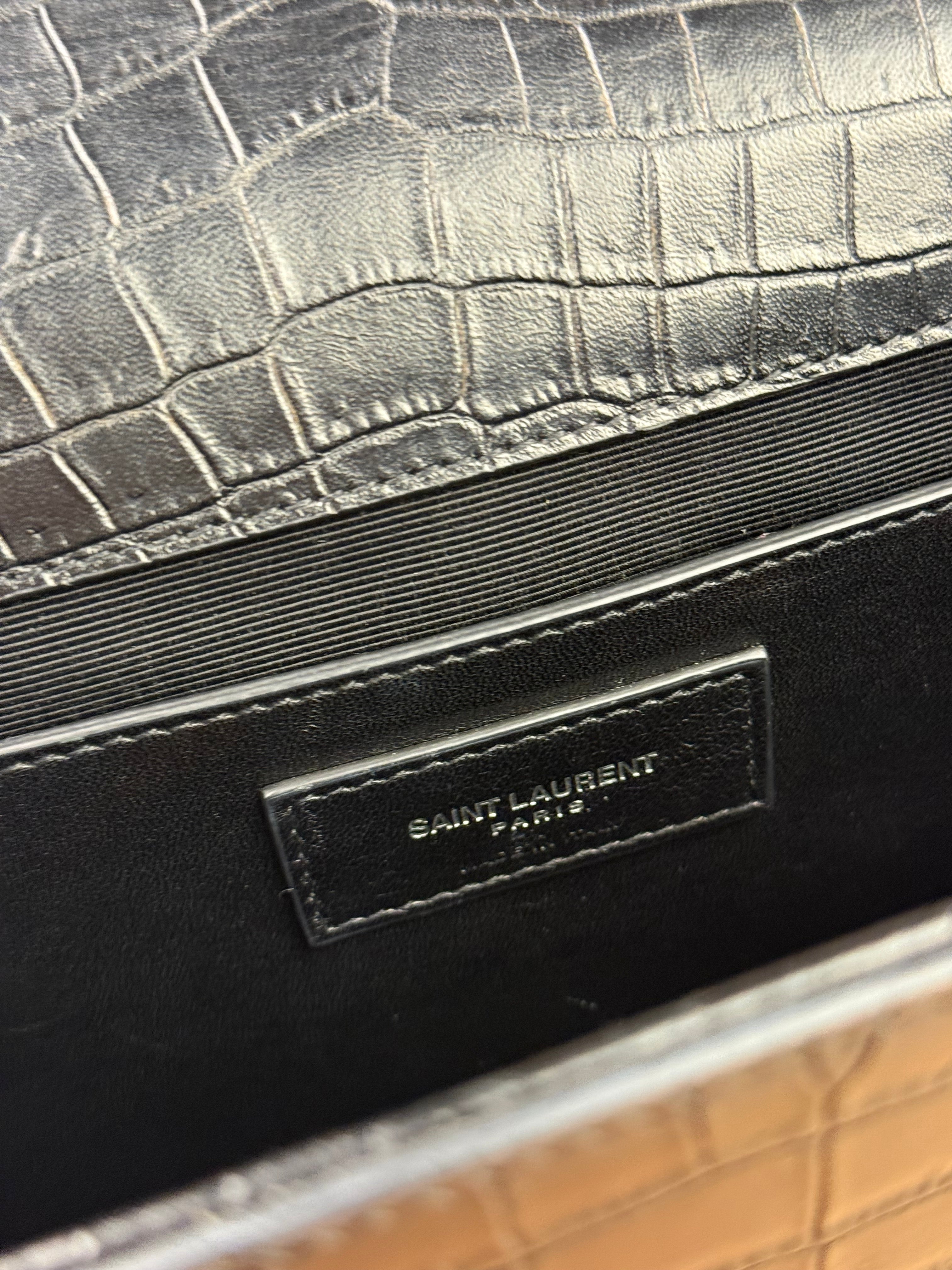 Yves Saint Laurent Black Croc-Embossed Calfskin Kate Tassel Shoulder Bag
