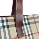 Burberry Vintage Brown Leather  Haymarket Canvas House Check Tote Bag