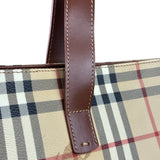 Burberry Vintage Brown Leather  Haymarket Canvas House Check Tote Bag