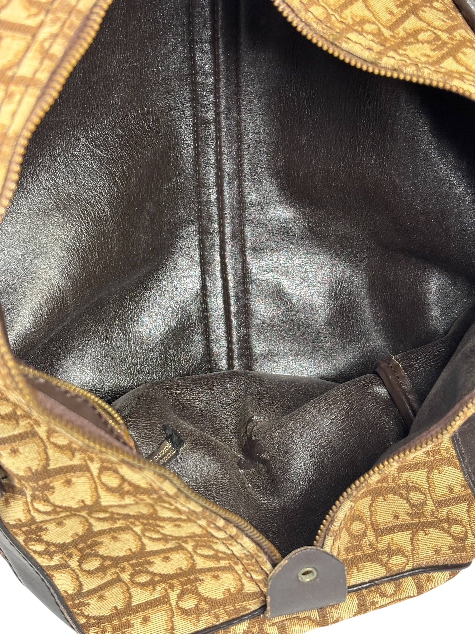 Christian Dior Brown Leather Trim Trotter Boston Handbag