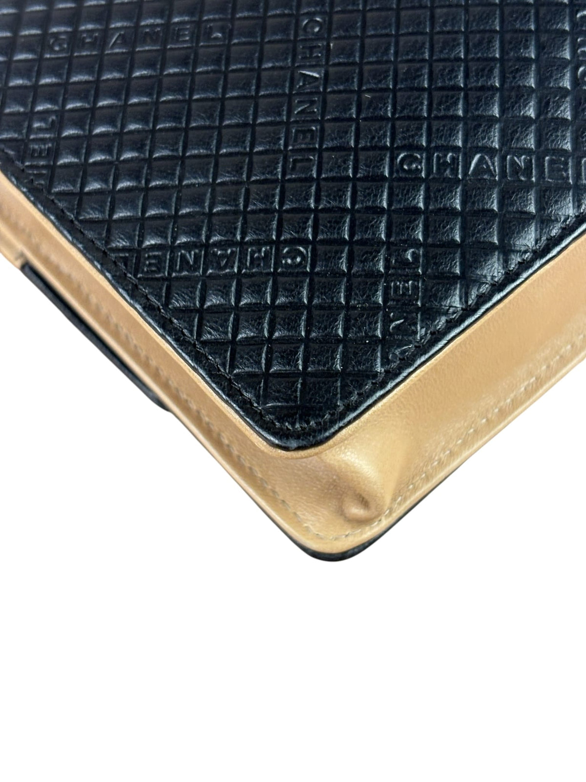 Chanel Beige/Black Small Quilted Leather Wallet On Chain 2004