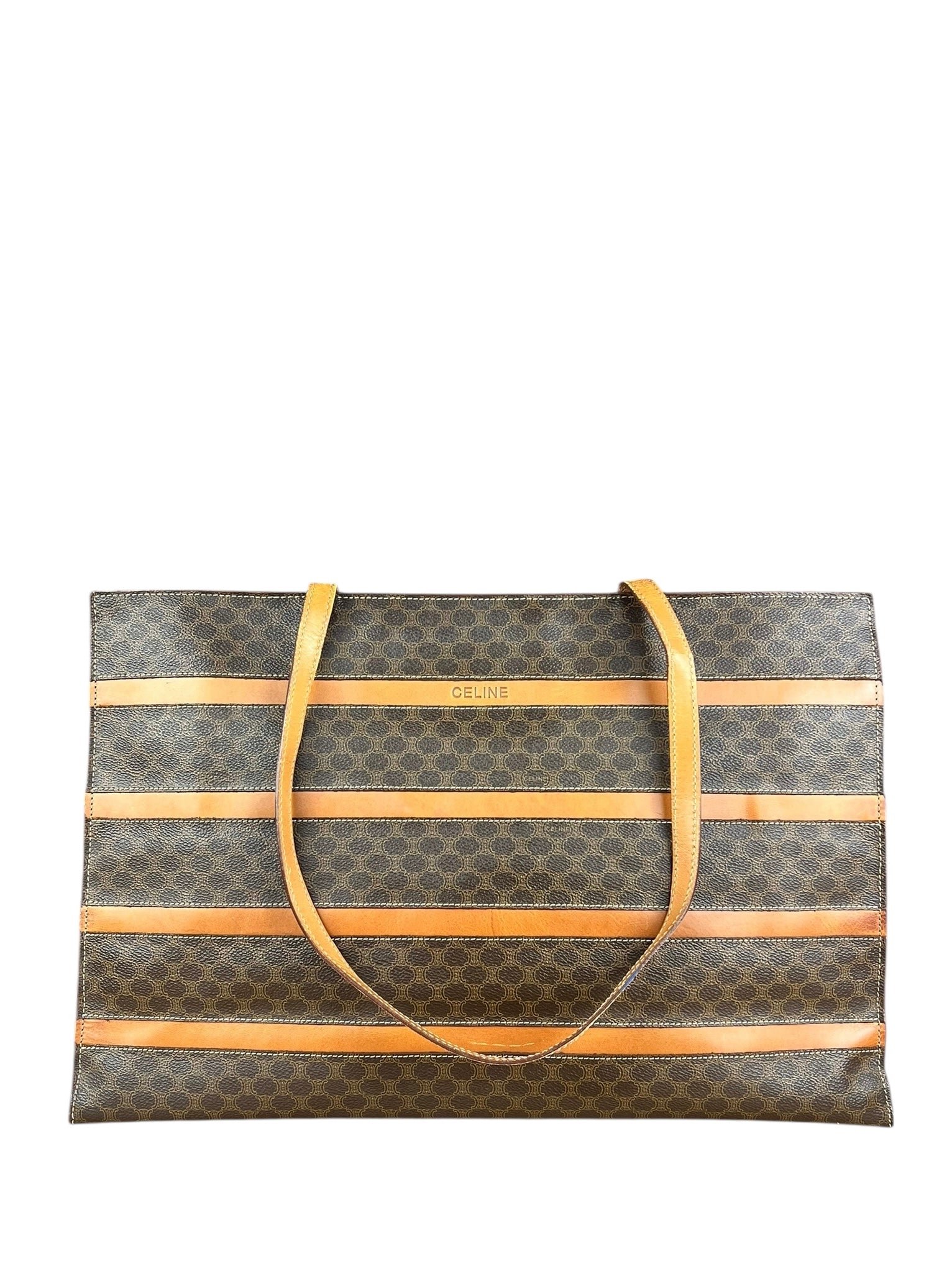 Celine Vintage Macadam Striped Shoulder Tote