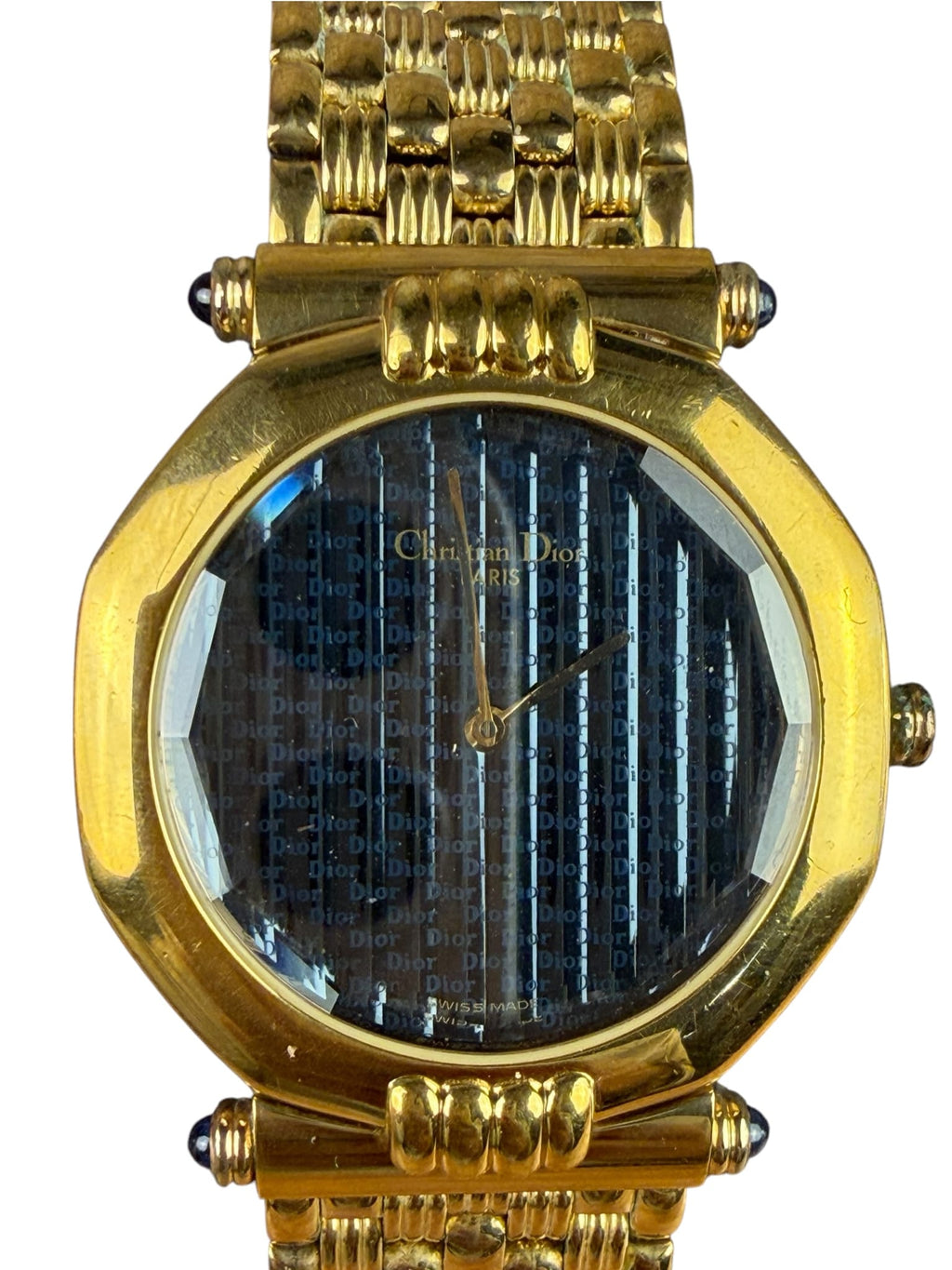 Christian Dior 63151 Blue Octagon Dial Gold Plated Band