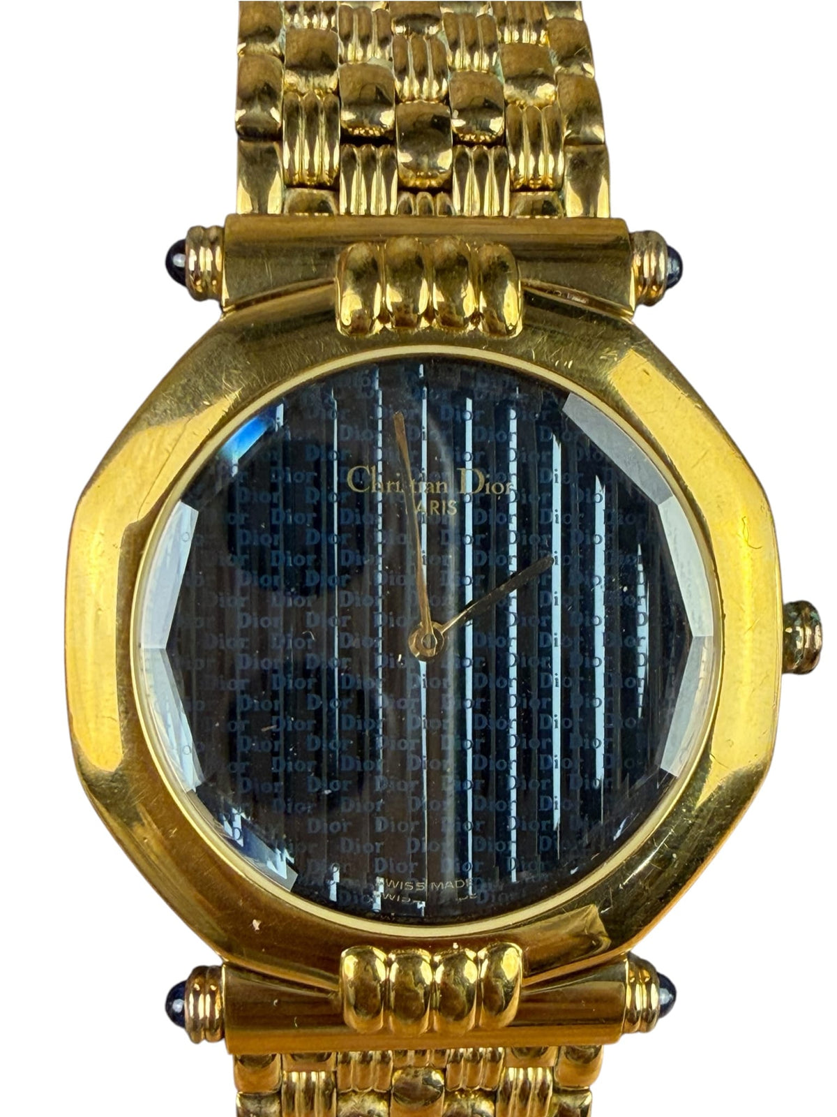 Christian Dior 63151 Blue Octagon Dial Gold Plated Band