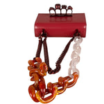 Alexander McQueen Red Leather Mini Jeweled Knuckle Shoulder Bag
