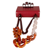 Alexander McQueen Red Leather Mini Jeweled Knuckle Shoulder Bag