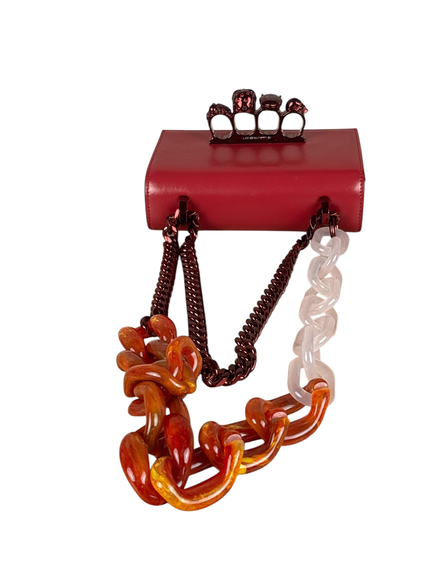 Alexander McQueen Red Leather Mini Jeweled Knuckle Shoulder Bag