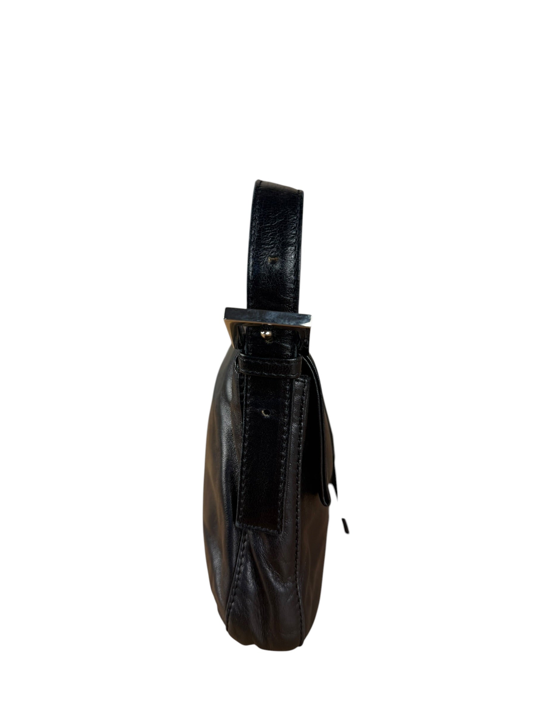 Fendi Vintage Black Leather Marble Buckle Baguette