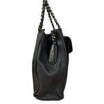 Chanel Black Leather Front Pocket Chain Tote 1998