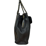 Chanel Black Leather Front Pocket Chain Tote 1998