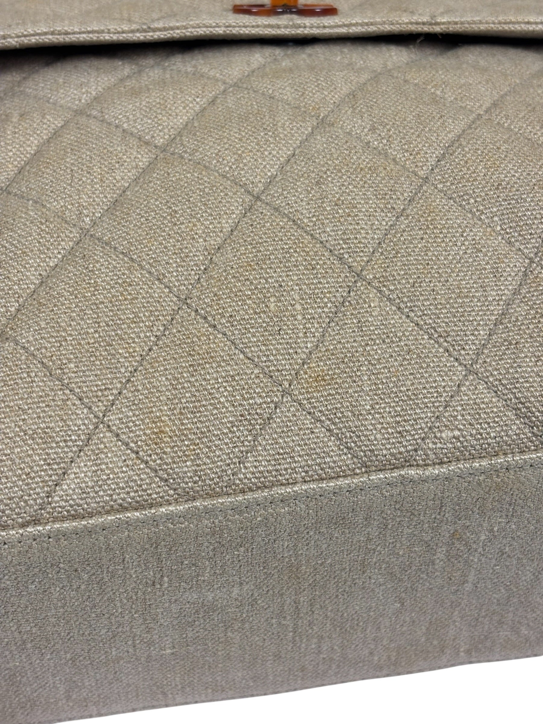 Chanel Vintage Beige Quilted Denim  Tortoise Tote 1996