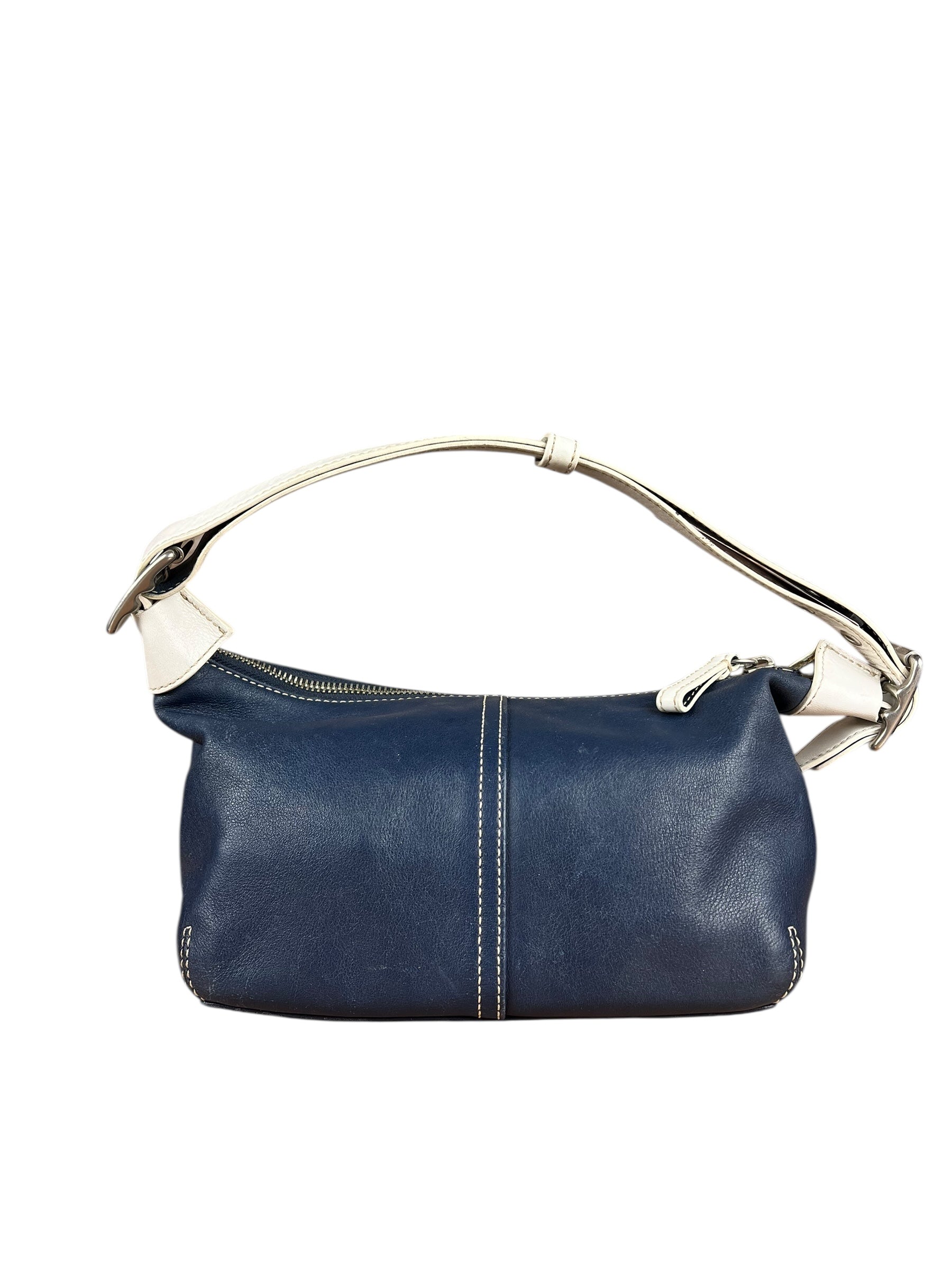 Coach Leather Shoulder Bag Navy/White