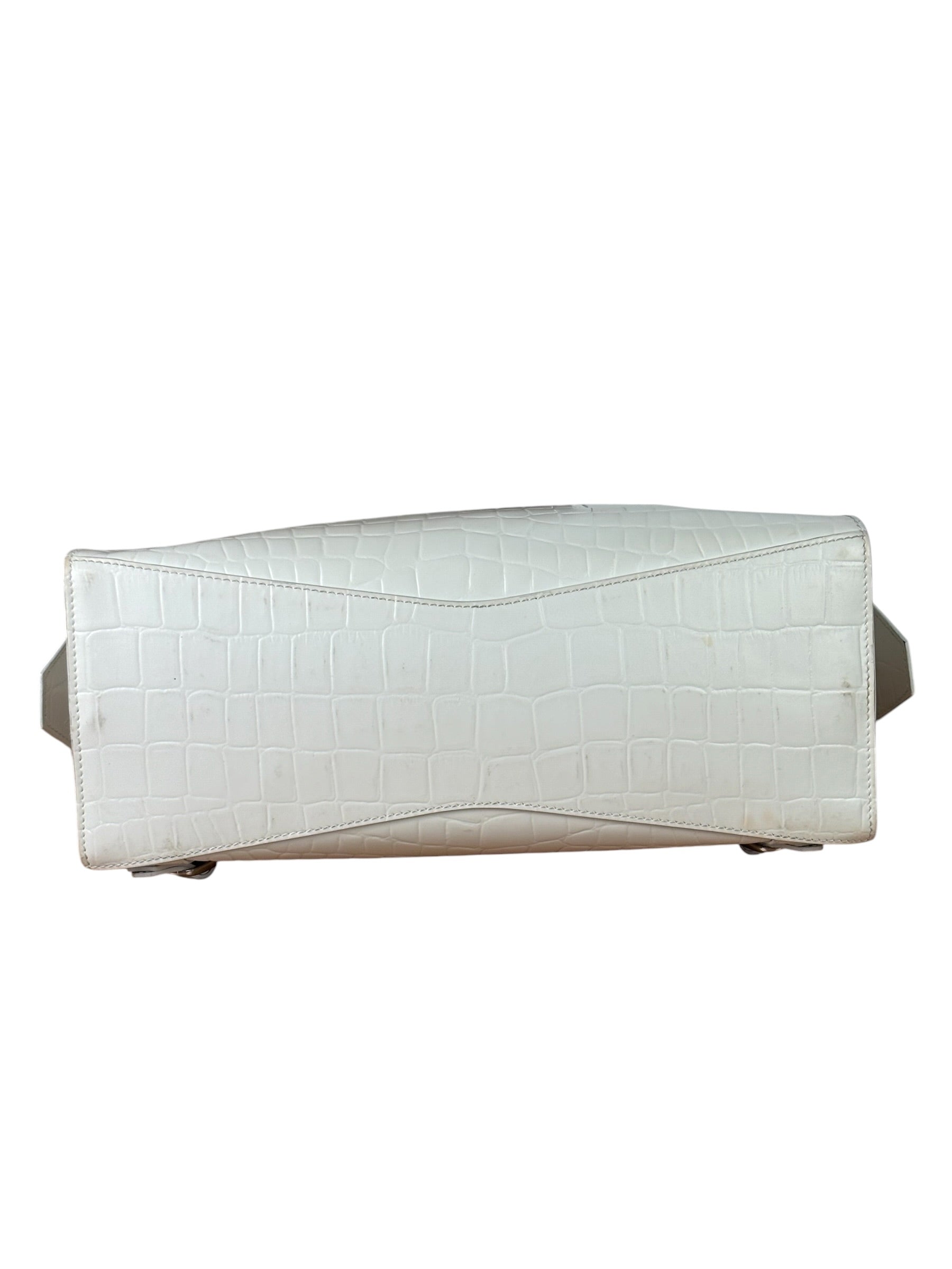 Balenciaga White Crocodile-Embossed Leather Two-Way Bag