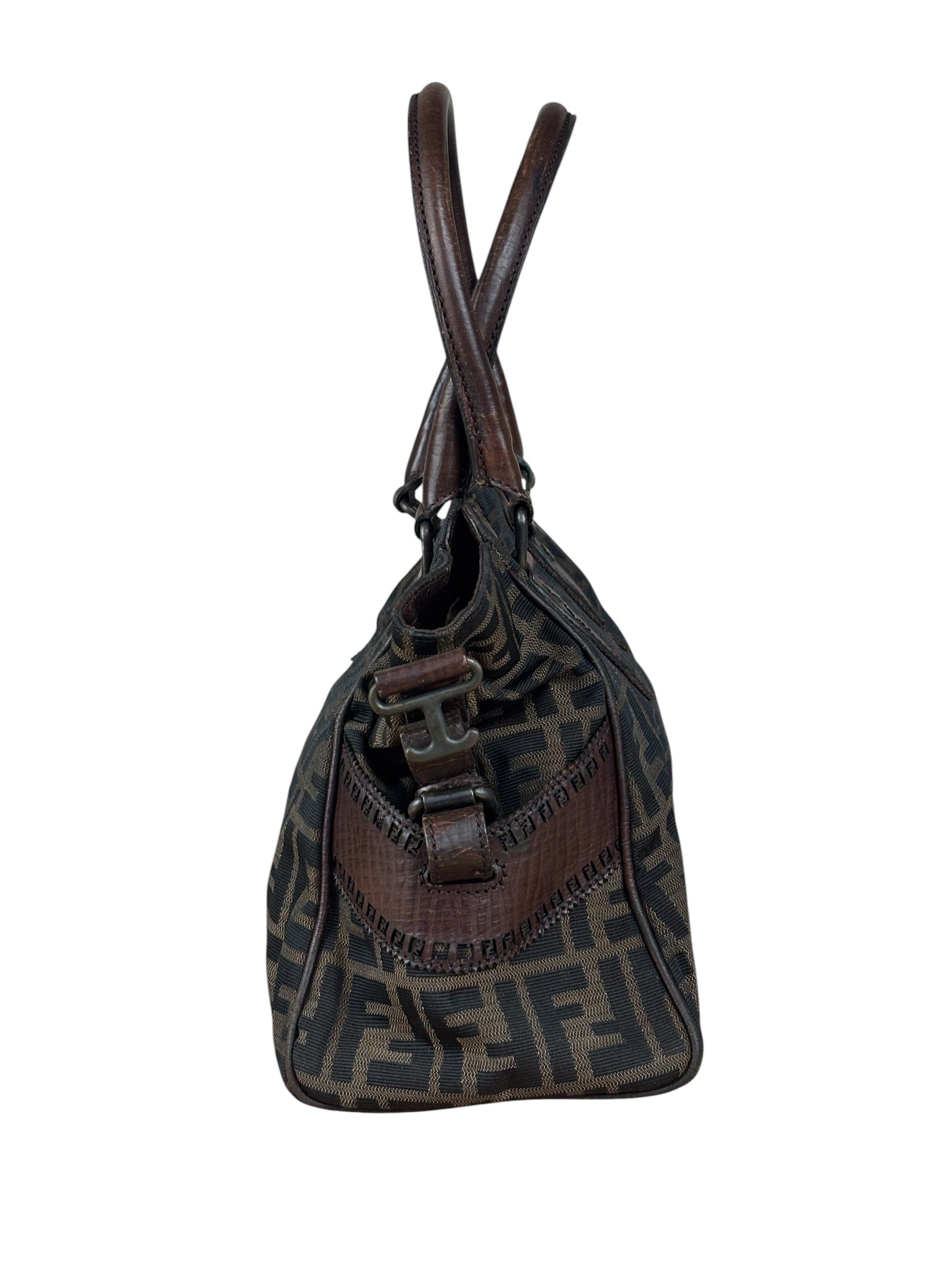 Fendi Leather Trim Zucca Canvas Du Jour Tote Bag