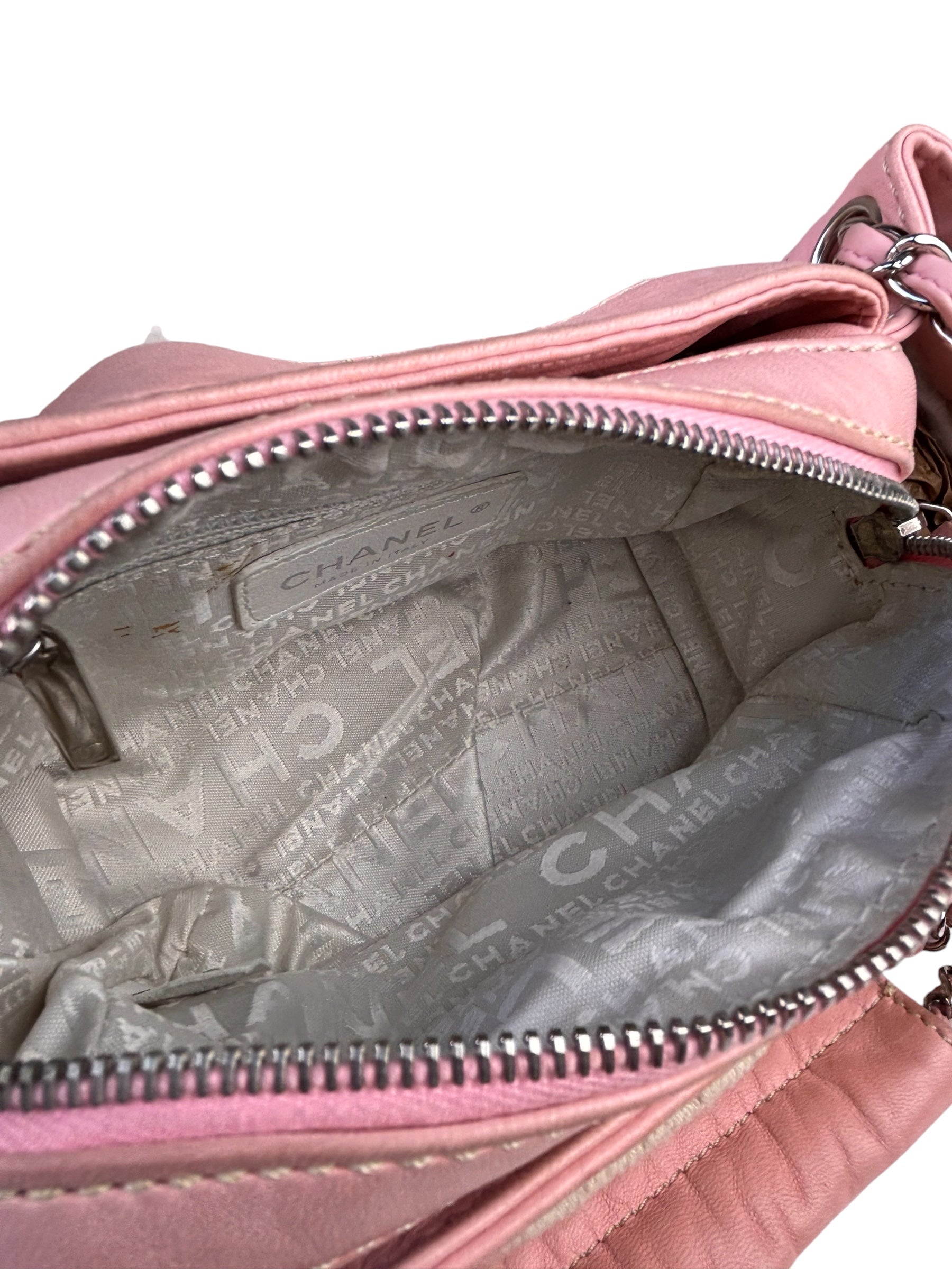 Chanel Pink Lambskin Trim Woven Lax Accordion Shoulder Bag 1997