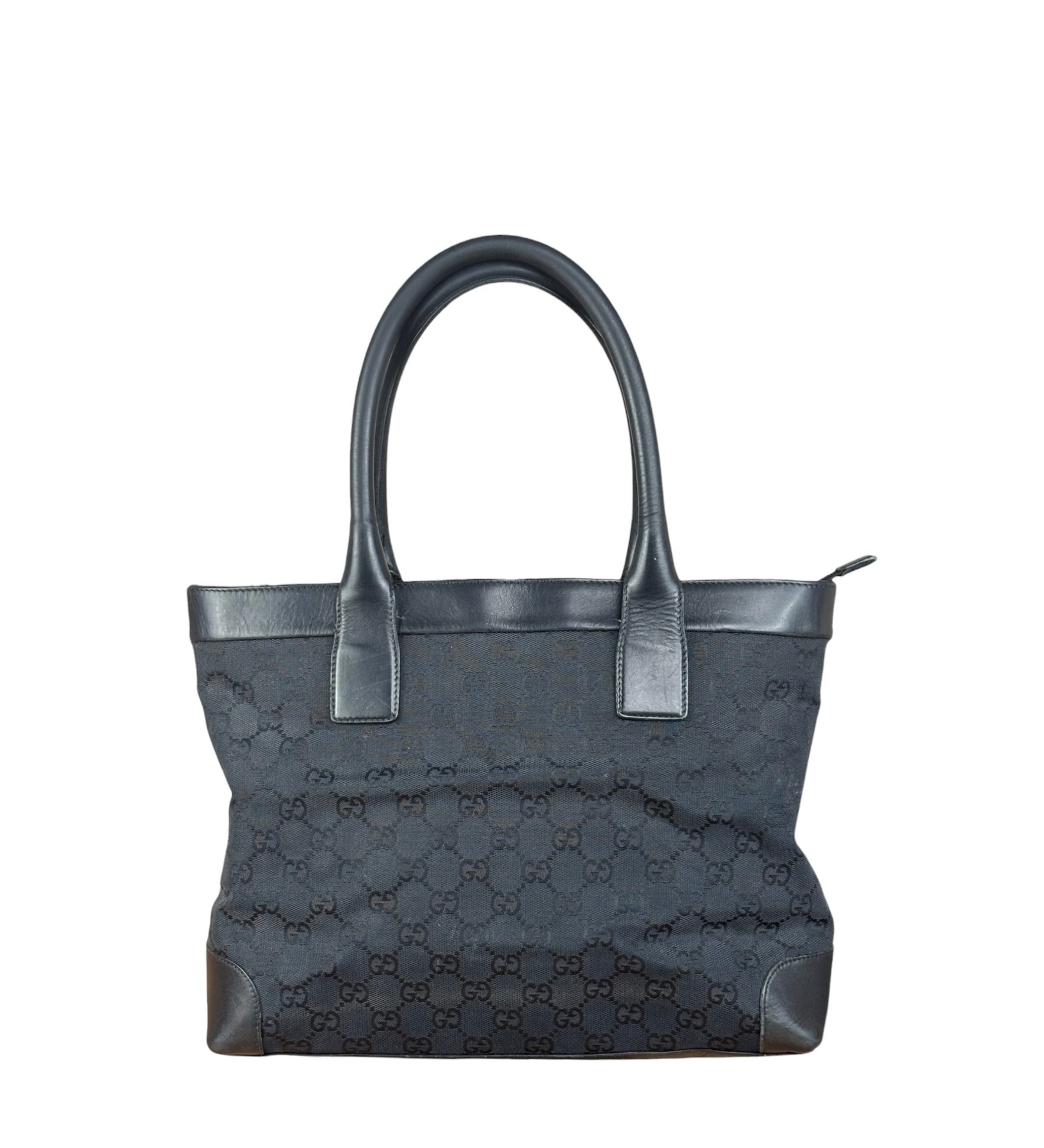 Gucci Black Leather Trim GG Canvas Tote Bag