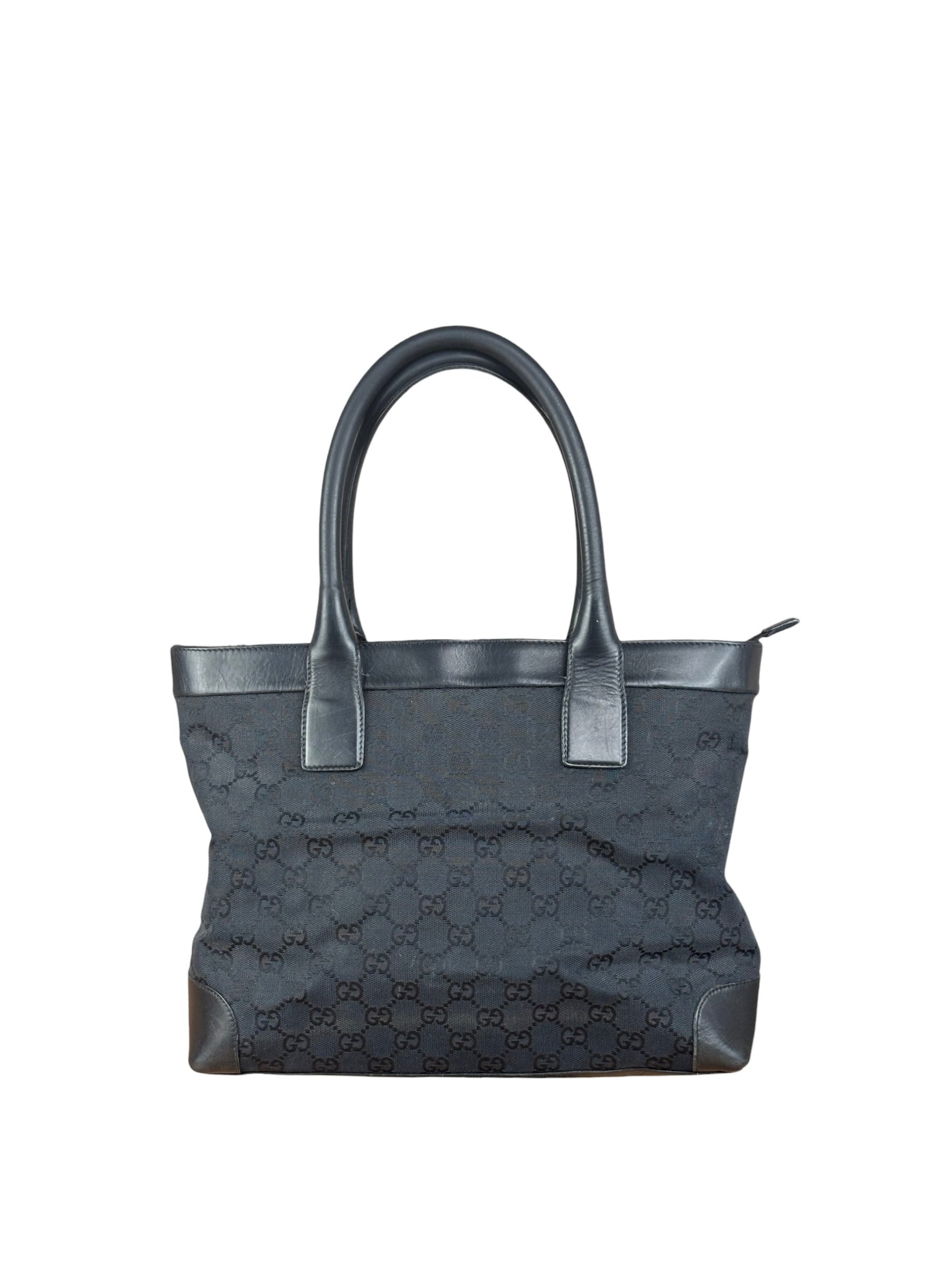Gucci Black Leather Trim GG Canvas Tote Bag