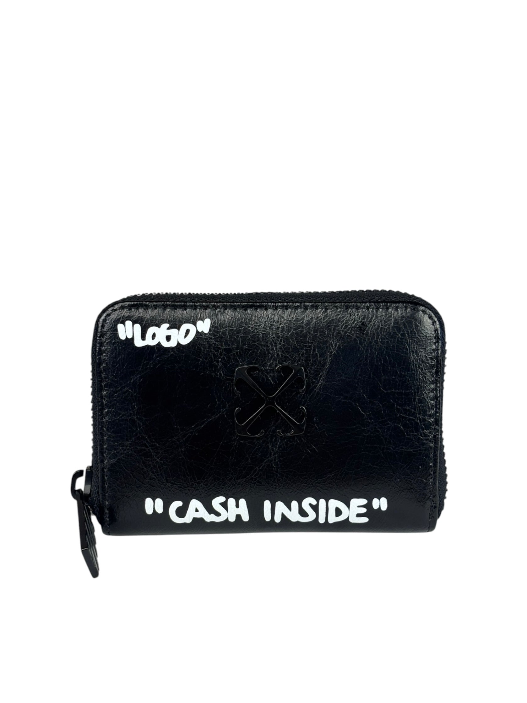 Off-White Black Leather Jitney Cash Inside Zip Wallet