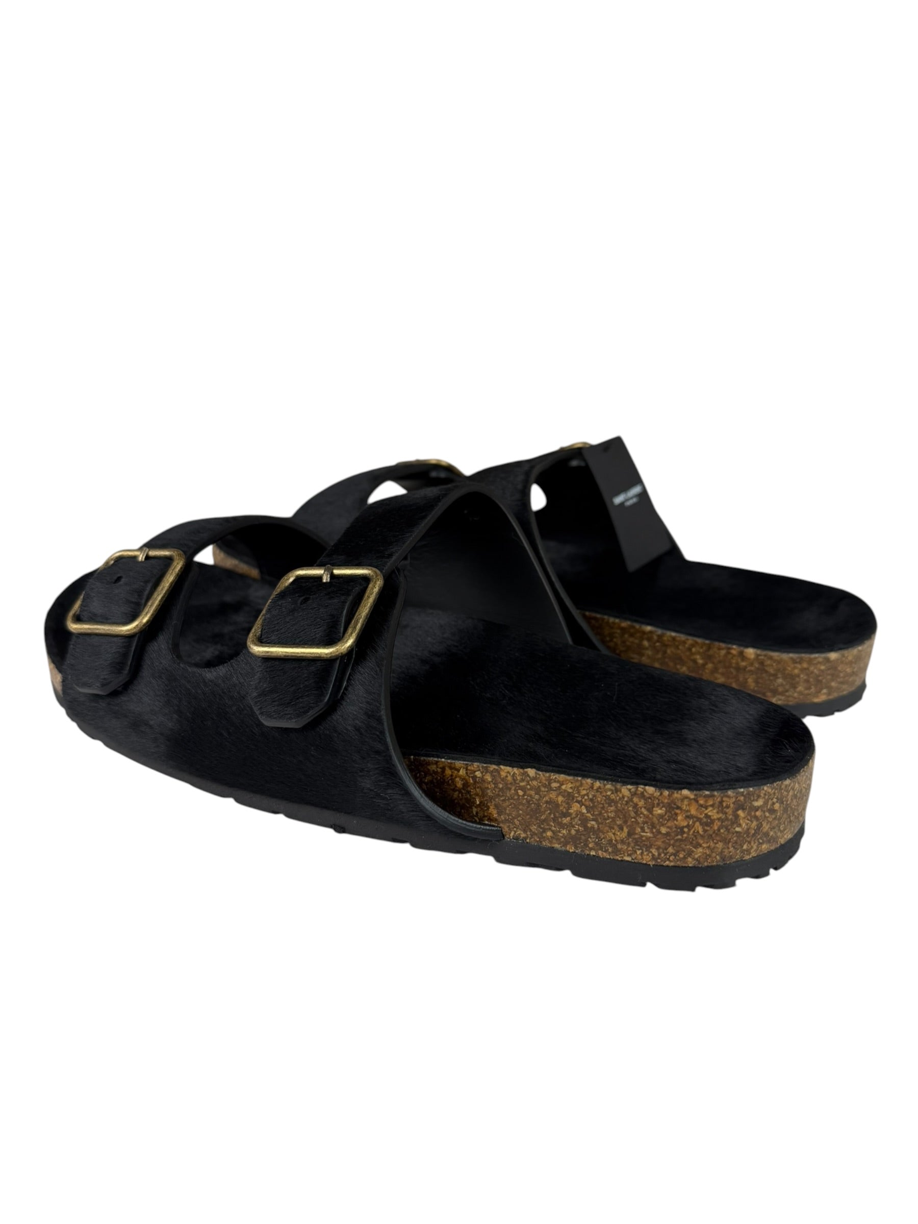 Yves Saint Laurent Black Jimmy Pony Hair Falt Sandal