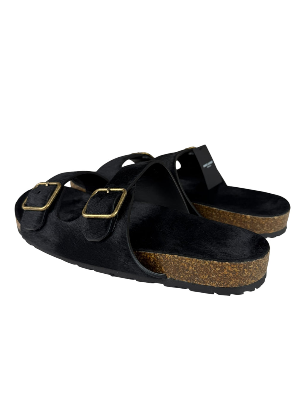 Yves Saint Laurent Black Jimmy Pony Hair Falt Sandal