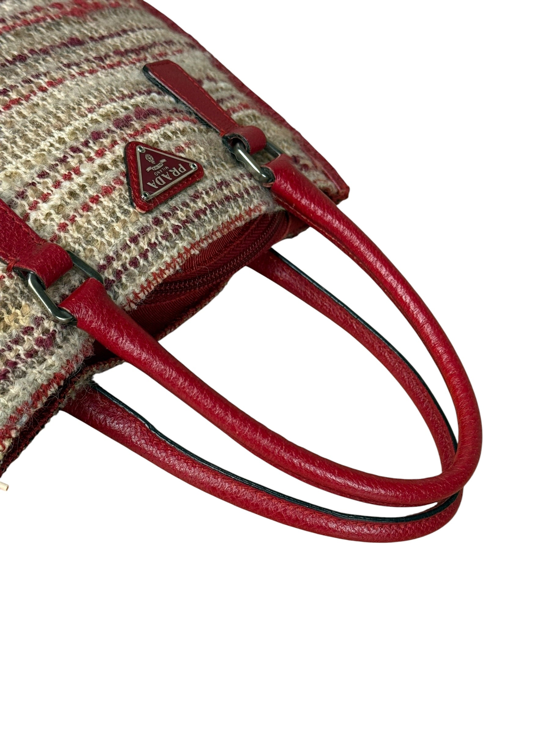 Prada Vintage Red Woven Tweed Zip Tote