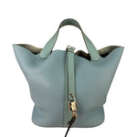 Hermes Blue Leather Picotin Lock 18 Bucket Bag