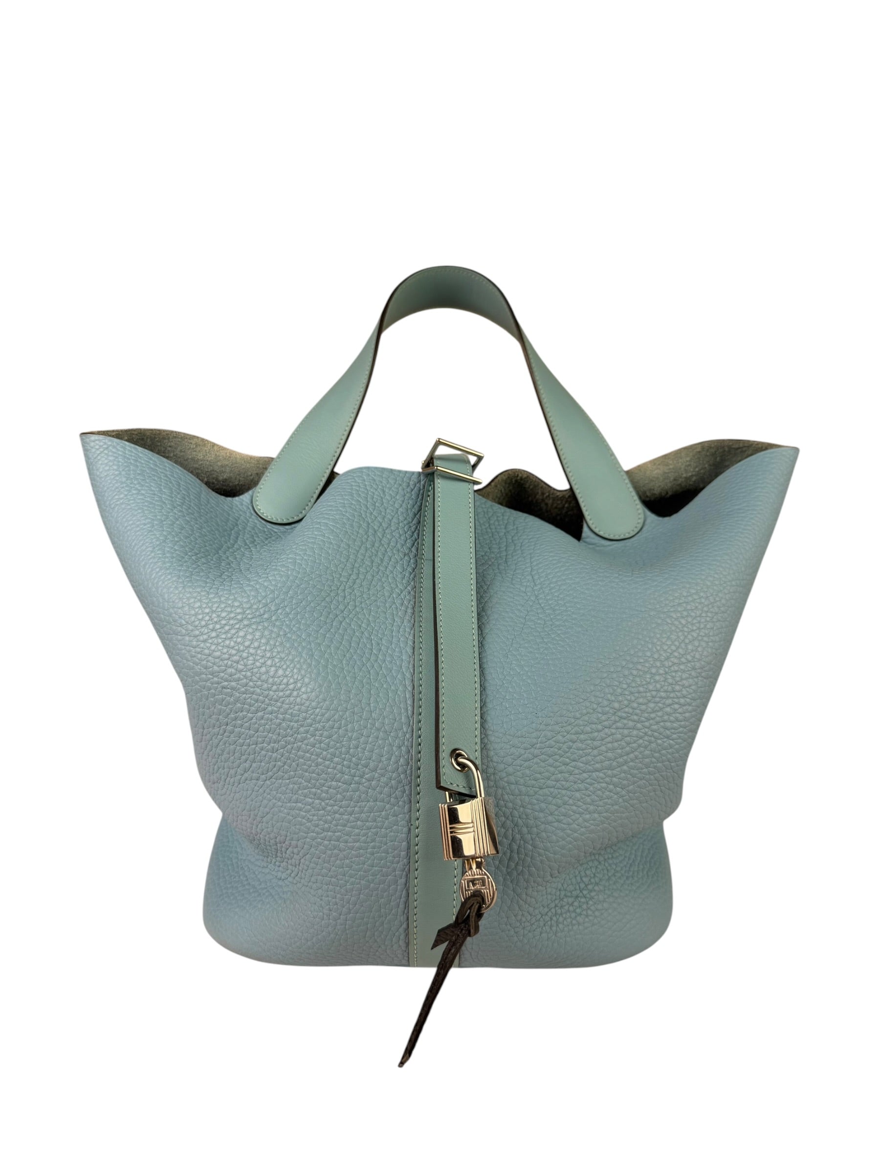 Hermes Blue Leather Picotin Lock 18 Bucket Bag