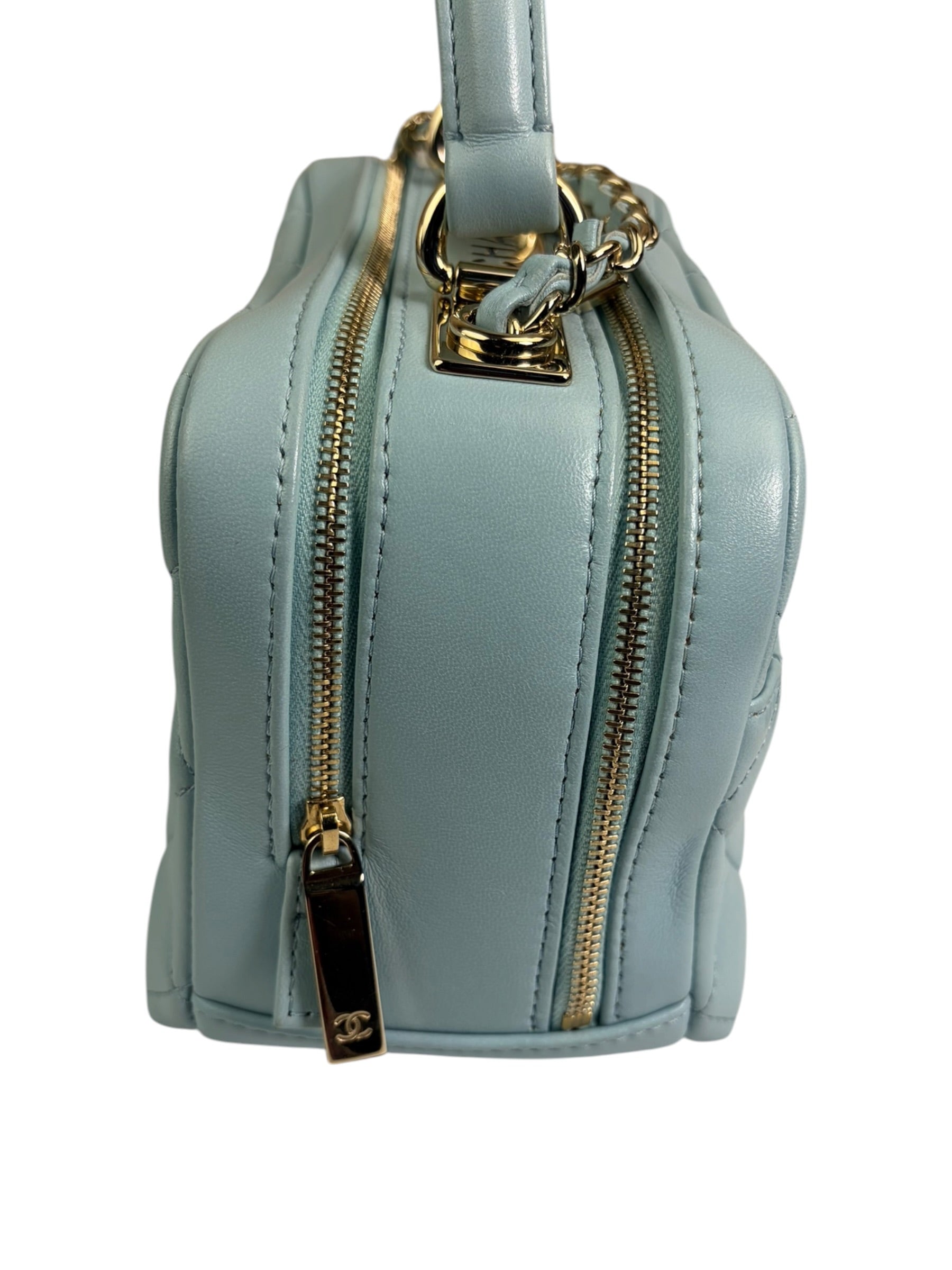 Chanel Light Blue Quilted Lambskin Top Handle Vanity Case 2019