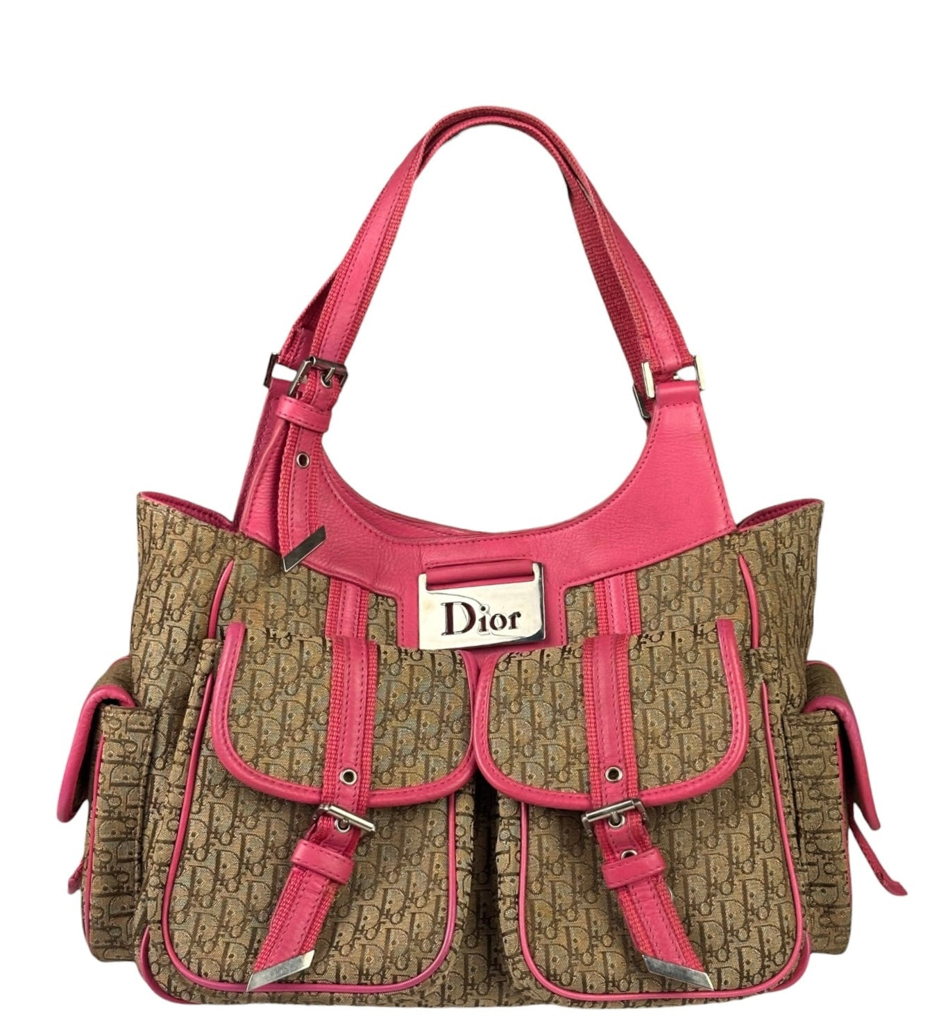 Christian Dior Vintage Pink Leather Trim Diorssimo Street Chic Shoulder Bag
