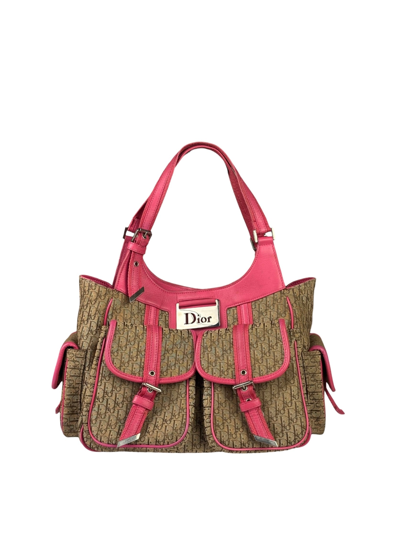 Christian Dior Vintage Pink Leather Trim Diorssimo Street Chic Shoulder Bag