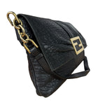 Fendi Black Pebbled Leather Mia Flap Bag