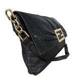Fendi Black Pebbled Leather Mia Flap Bag