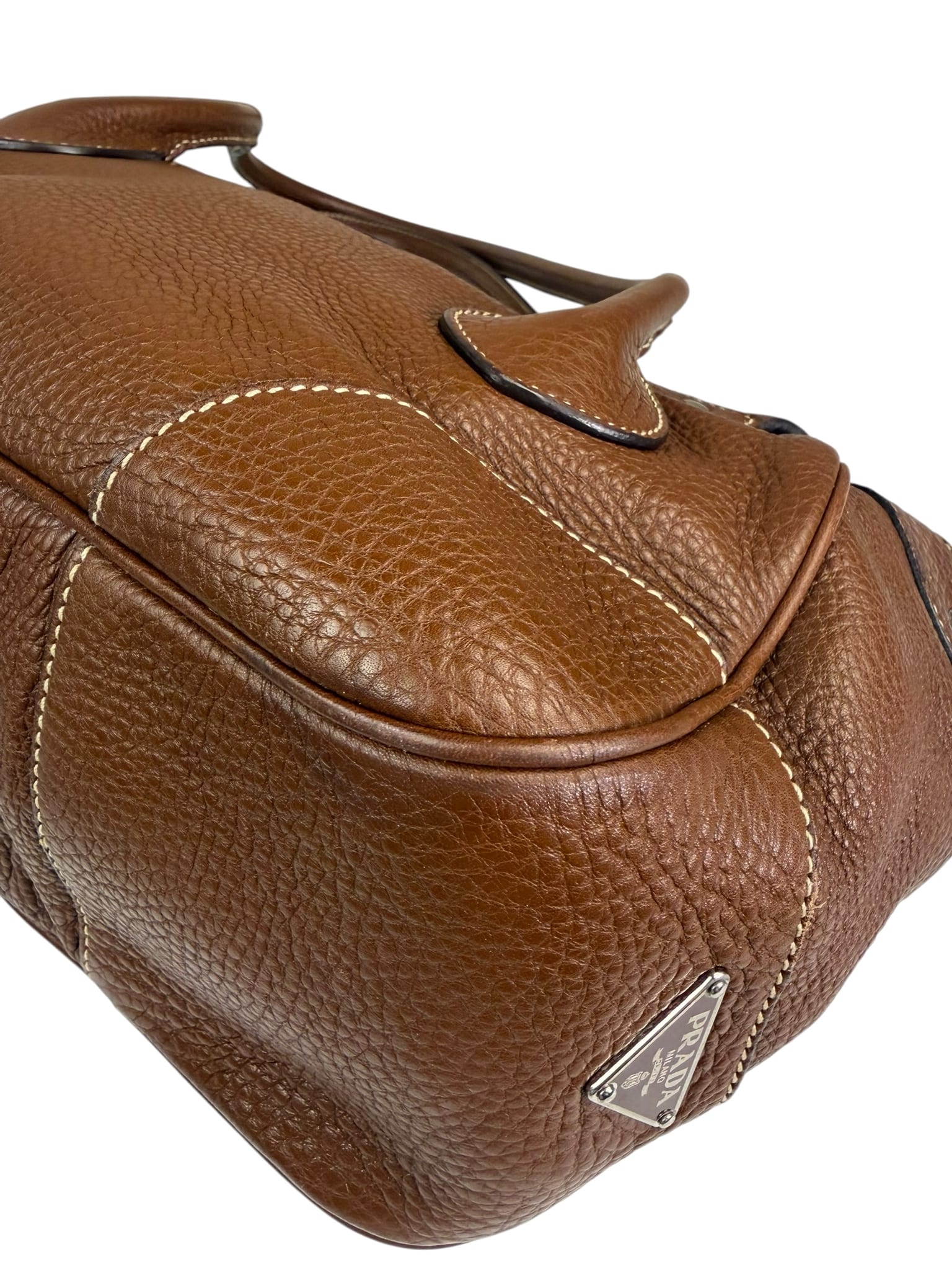Prada Lizard Pushlock Flap Brown Vitello Daino Shoulder Bag