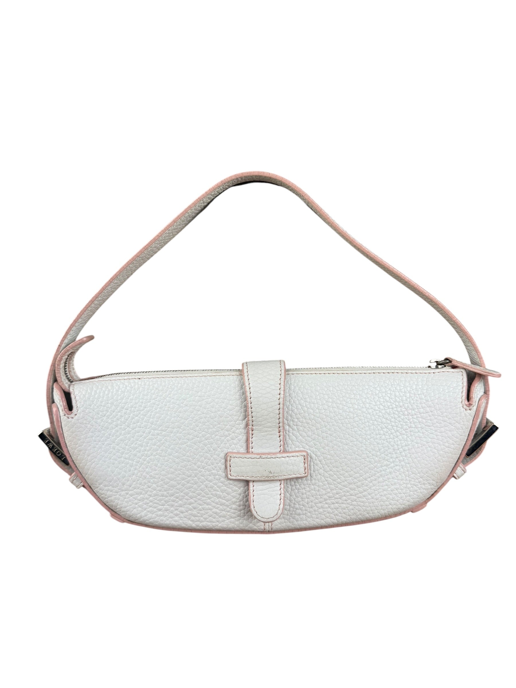 Loewe White Pebbled Leather Pink Trim Mini Boat Pochette