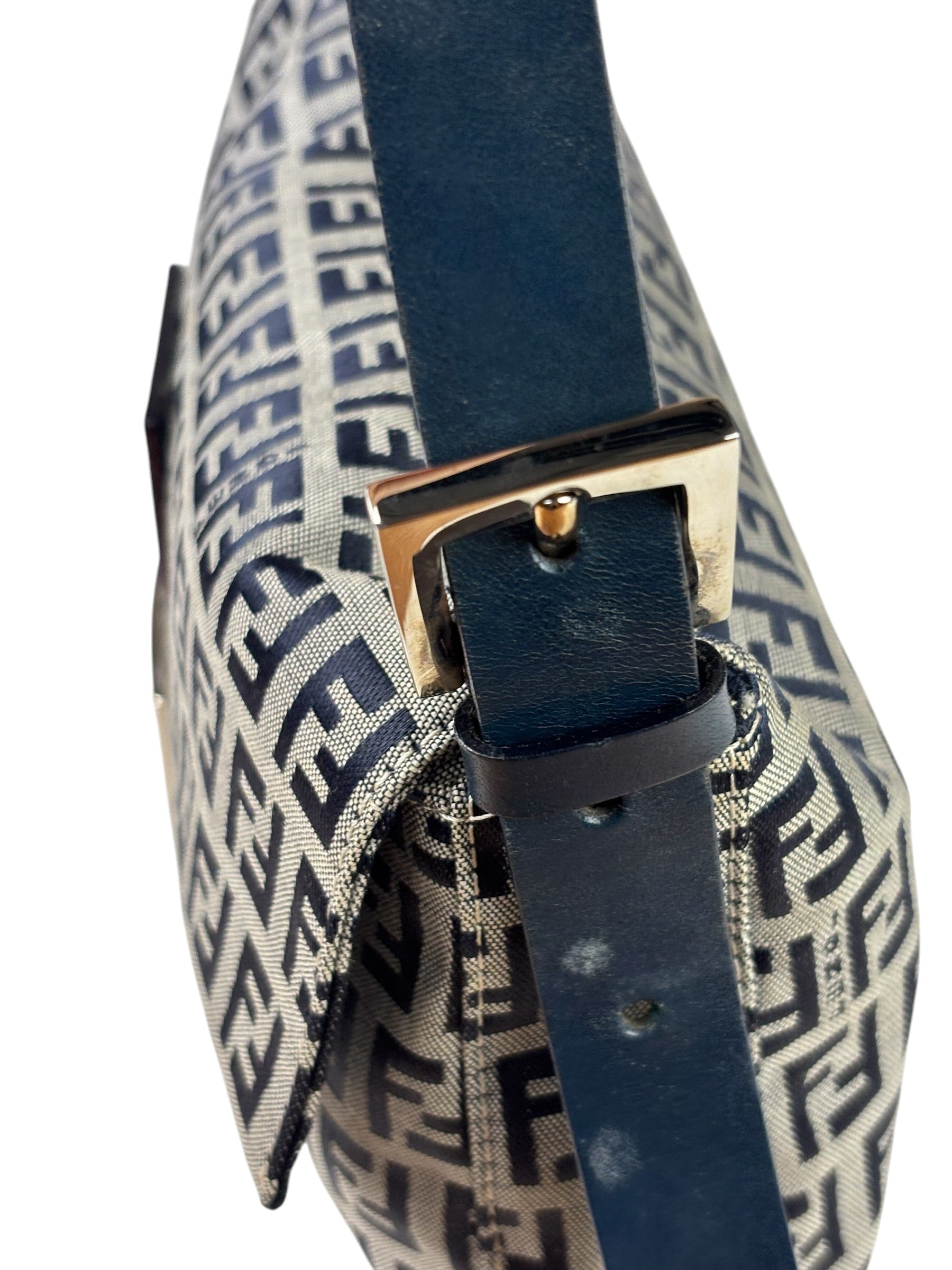 Fendi Navy Leather Trim Baguette