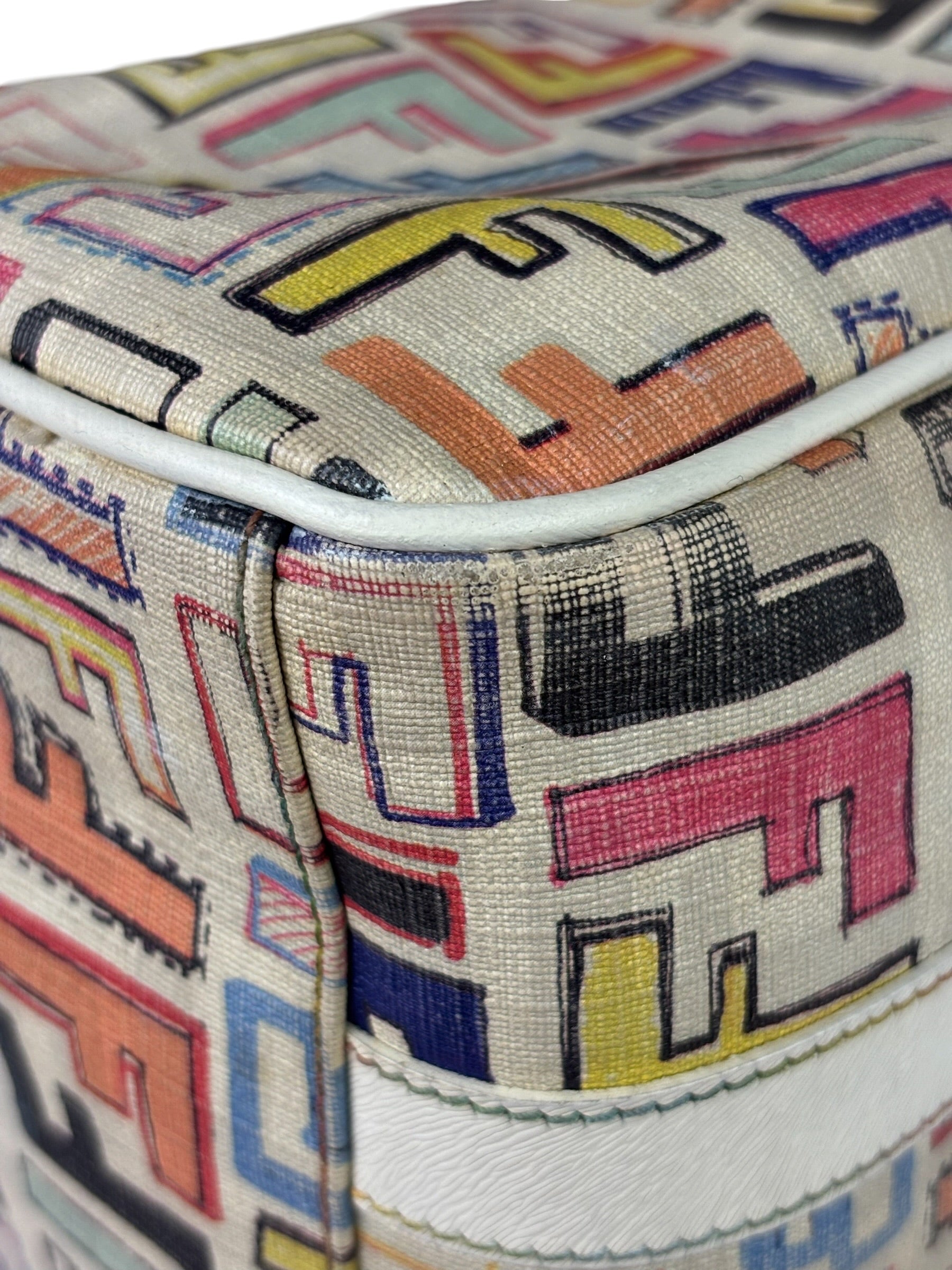 Fendi Beige Leather Multicolor Zucca Forever Boston Bag