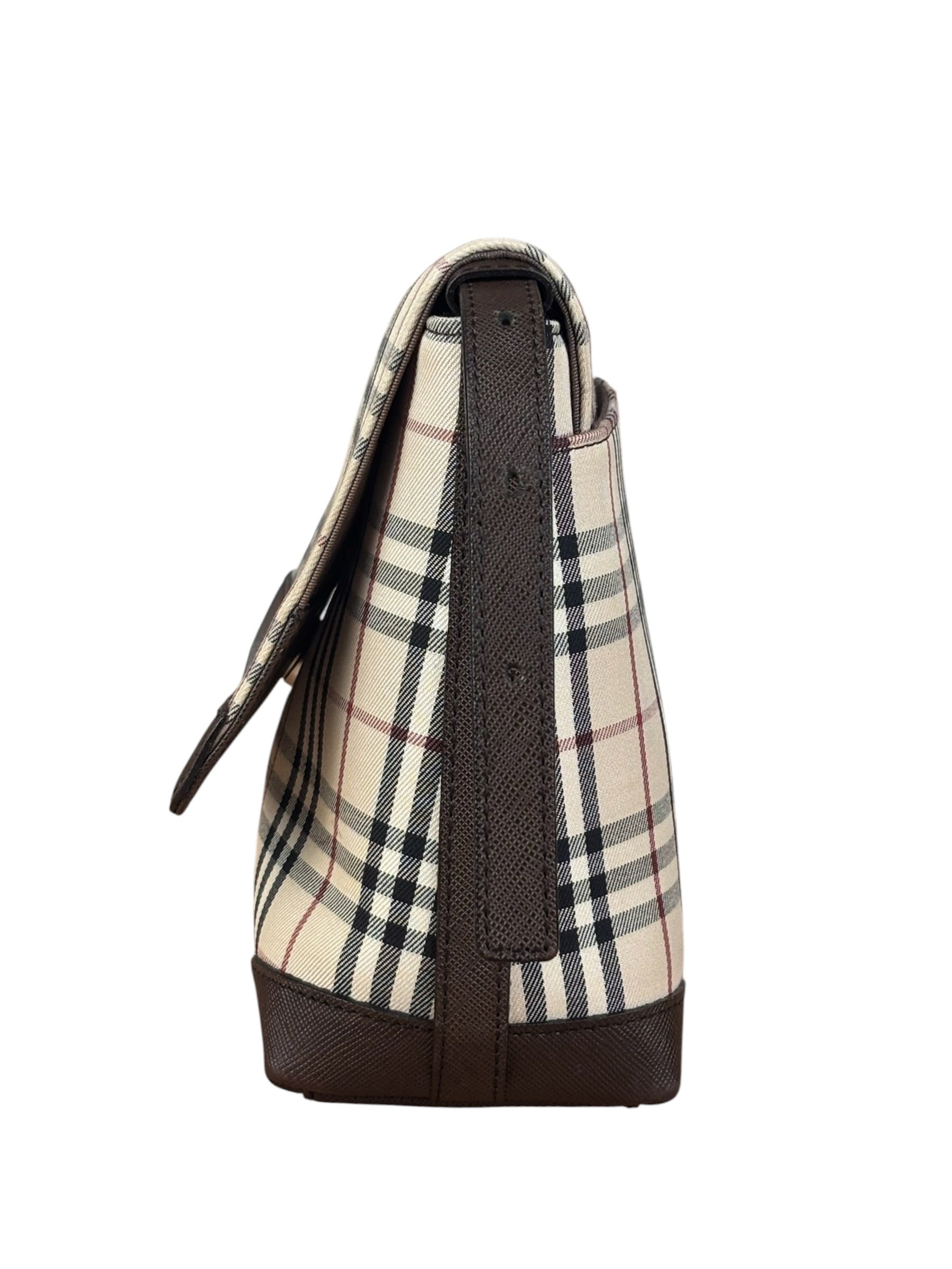 Burberry Vintage Leather Trim House Check Crossbody Flap Bag