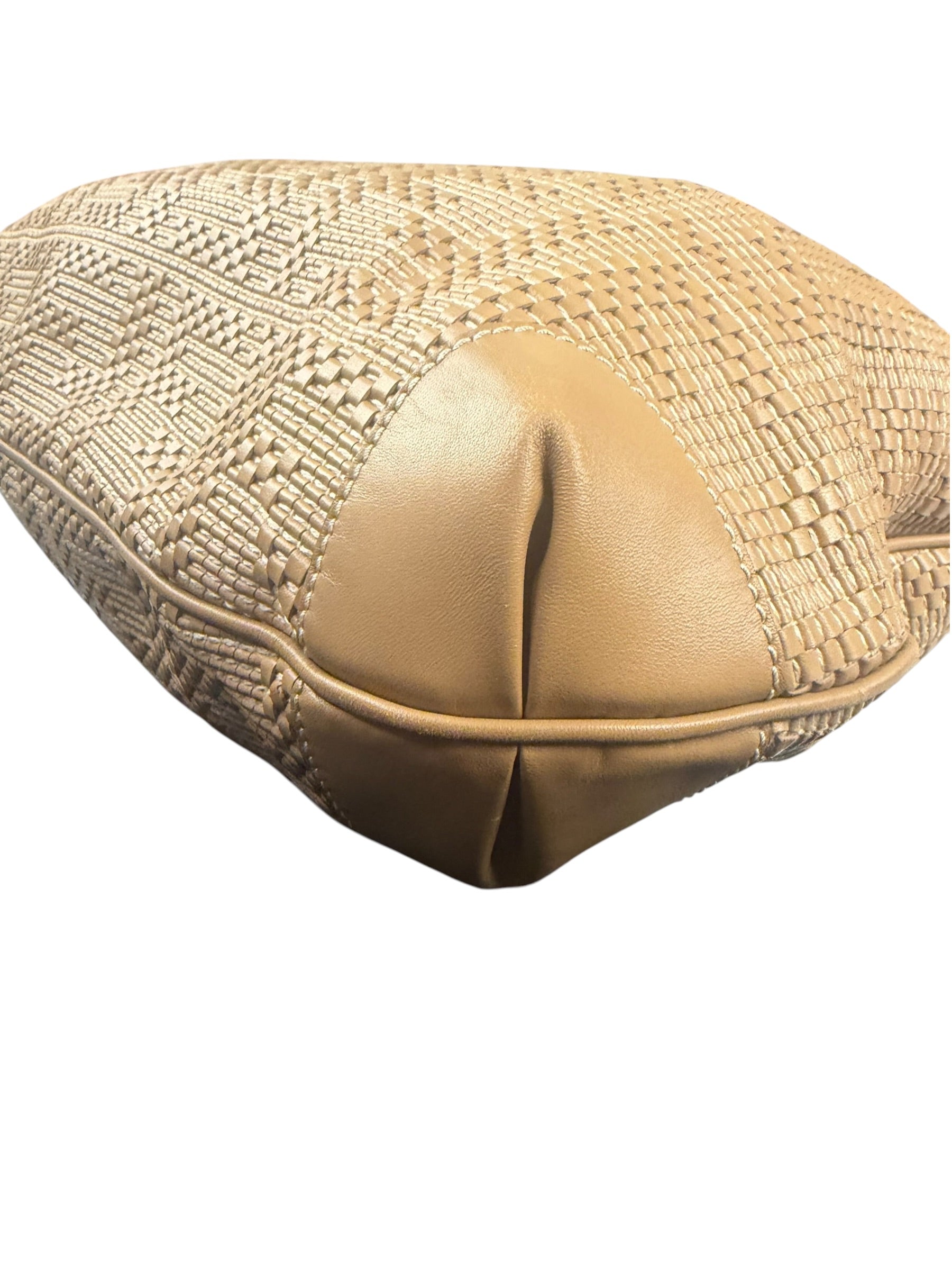 Fendi Beige Leather Trim Woven Hobo Bag
