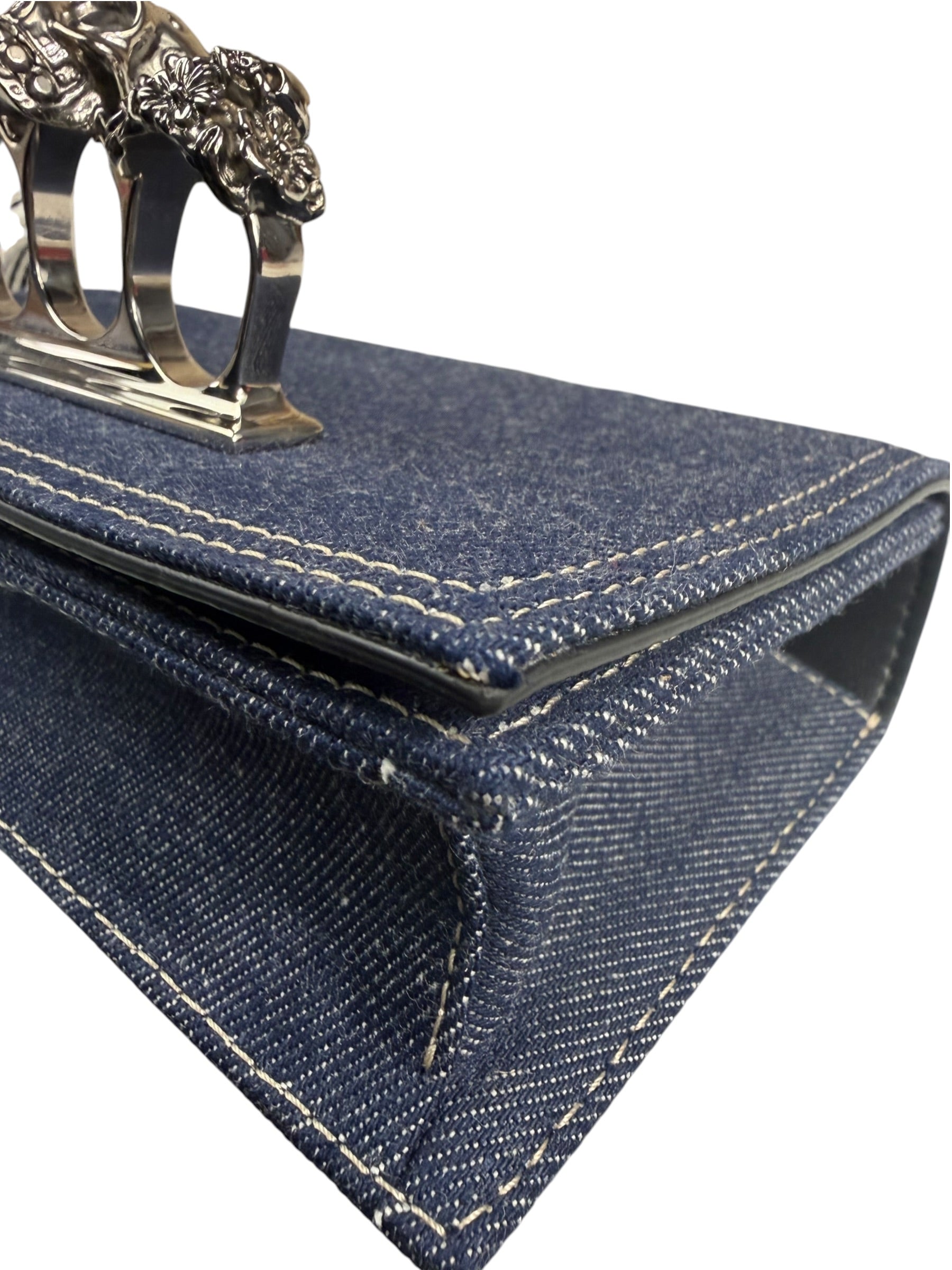 Alexander McQueen Denim Jeweled Knuckle Shoulder Bag