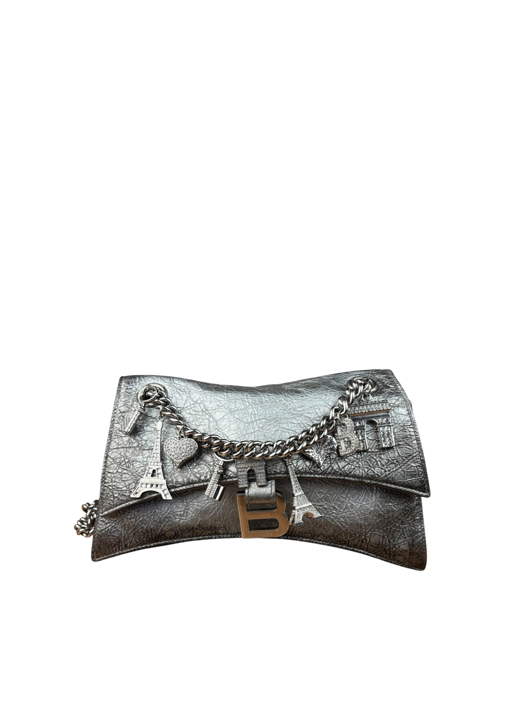 Balenciaga Silver Crush Small Souvenirs & Rhinestone Shoulder Bag