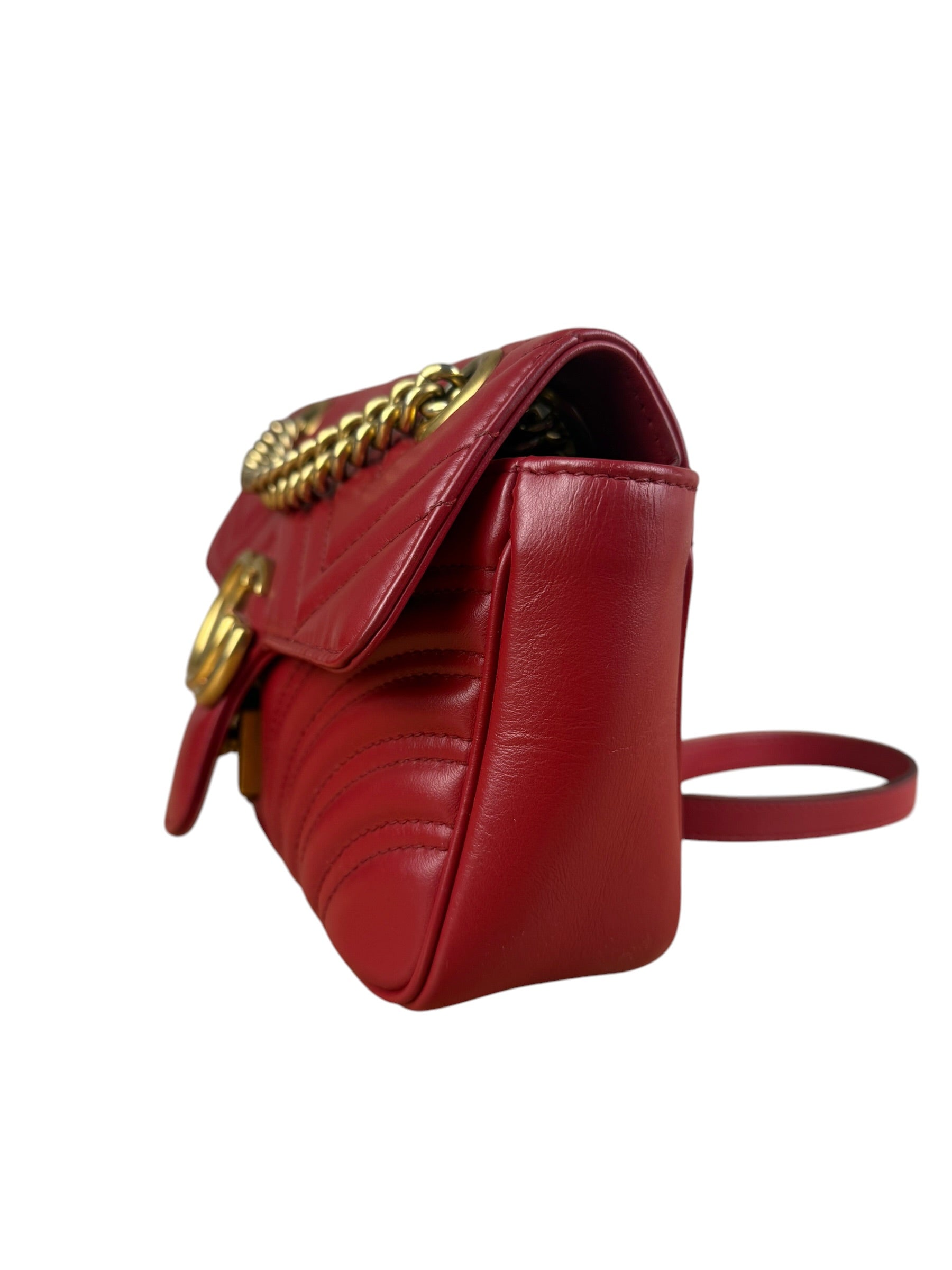 Gucci GG Red Marmont Matelasse Shoulder Bag