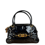 Gucci Black Patent Leather Horsebit Wave Shoulder Bag