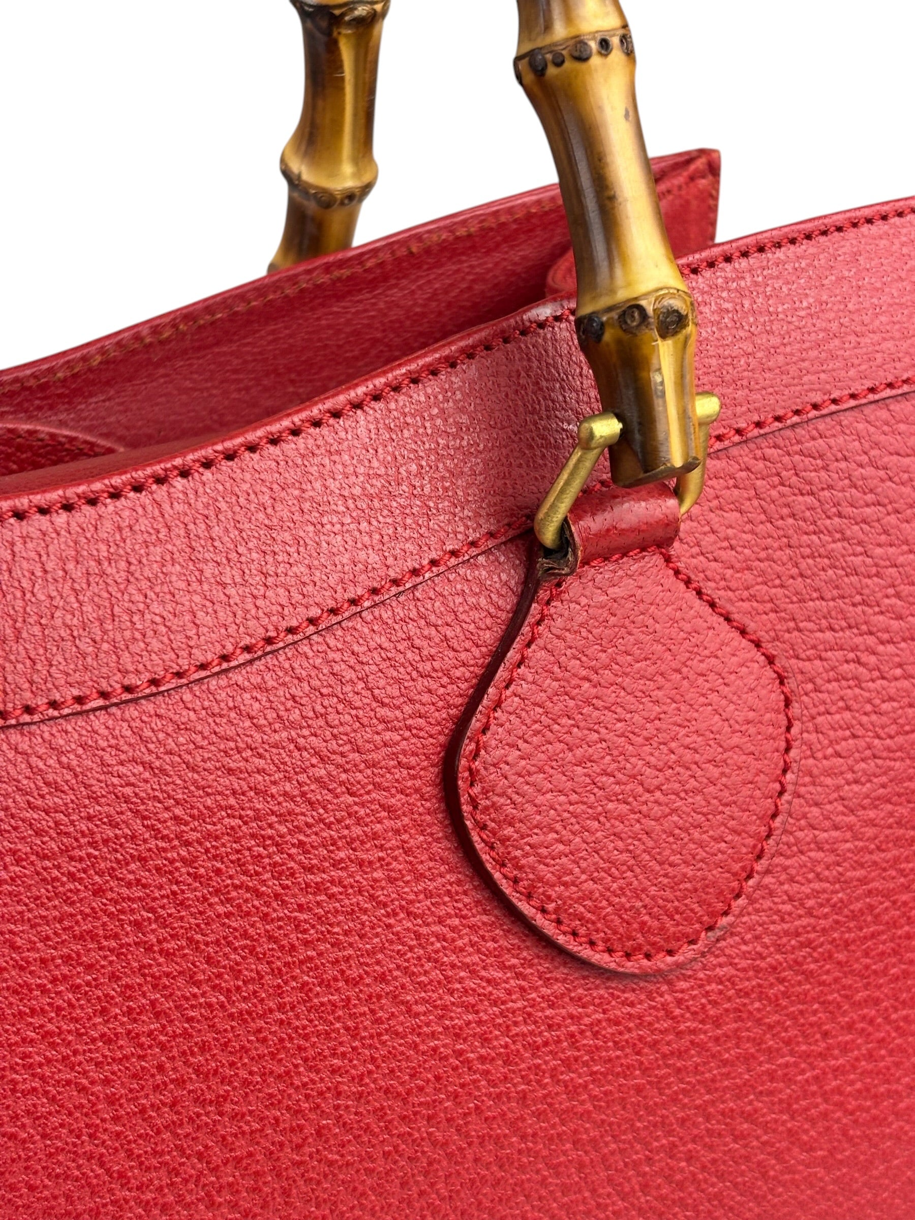 Gucci Red Leather Diana Bamboo Handle Tote
