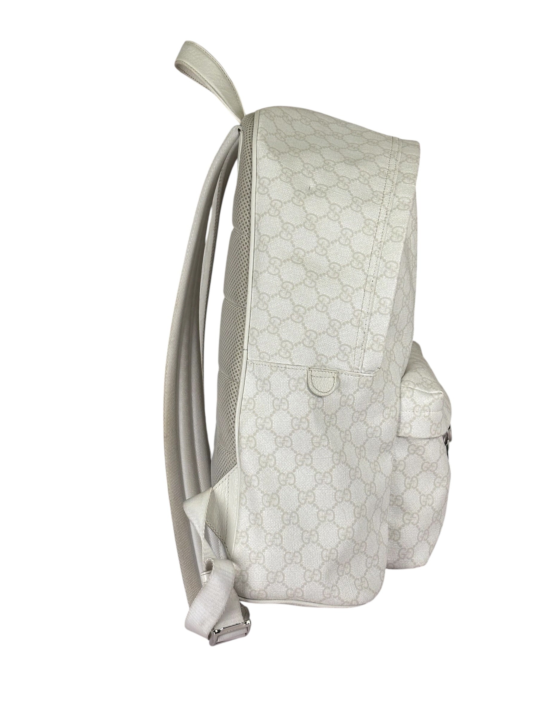 Gucci White Leather GG Green/Red Stripe Backpack