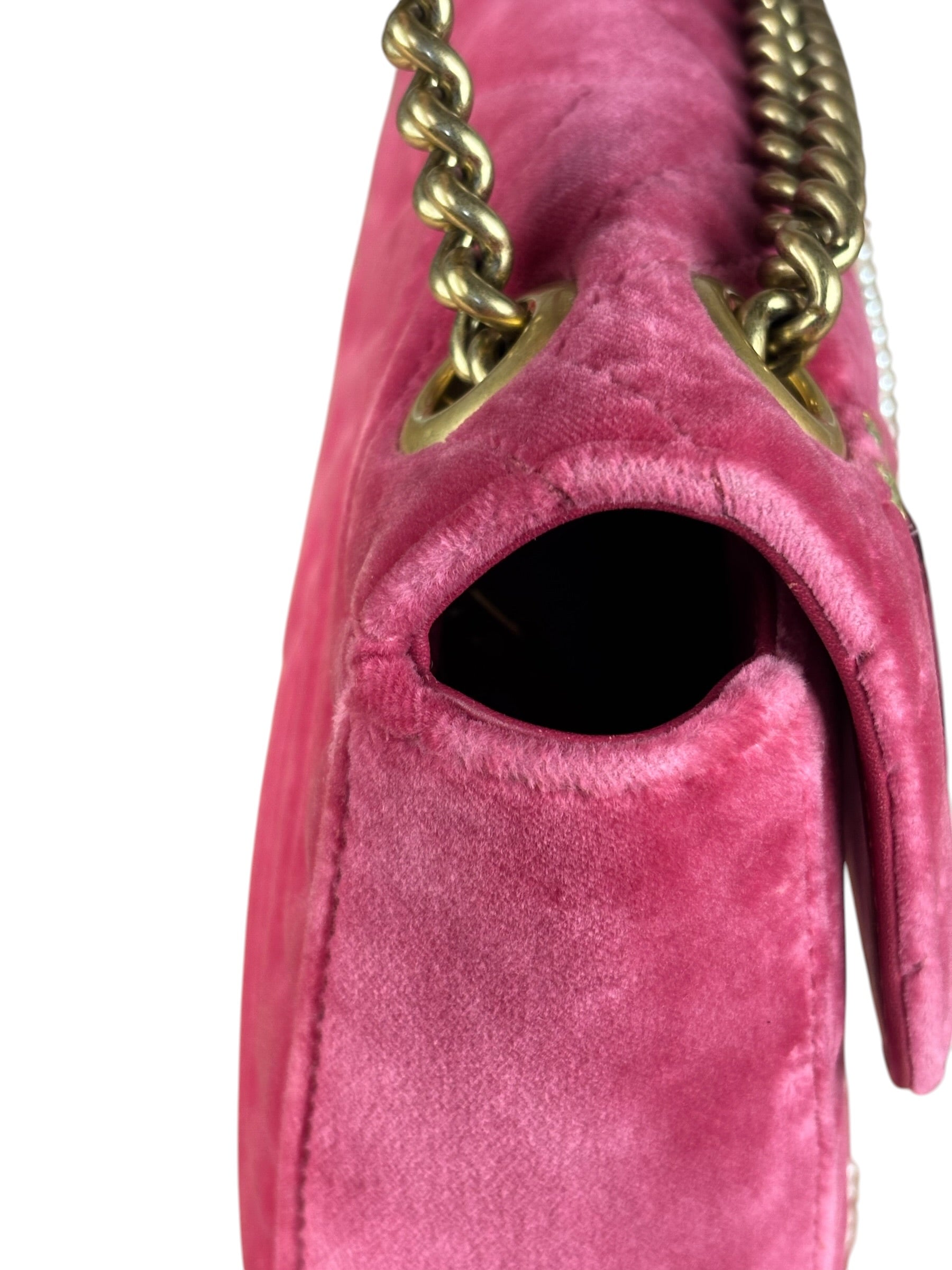 Gucci Pink GG Velvet Marmont "Blind for Love" Flap Bag