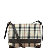 Burberry Vintage Leather Trim House Check Crossbody Flap Bag
