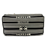 Chanel Black/White Leather Trim/Cloth Venise Biarritz Flap Bag 2019