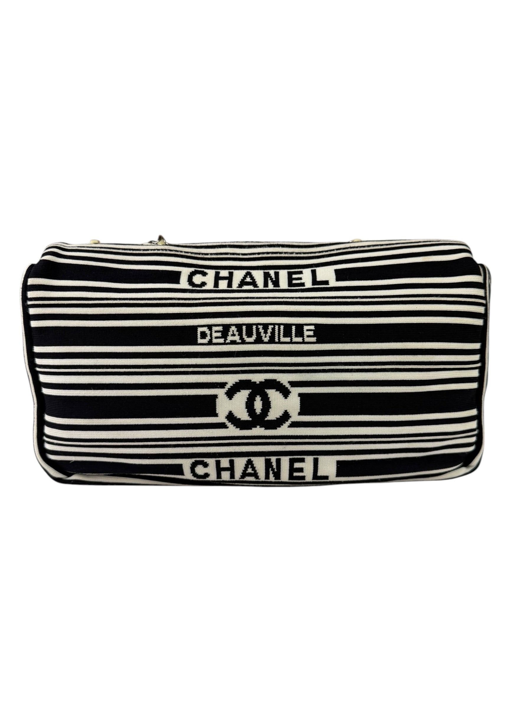 Chanel Black/White Leather Trim/Cloth Venise Biarritz Flap Bag 2019